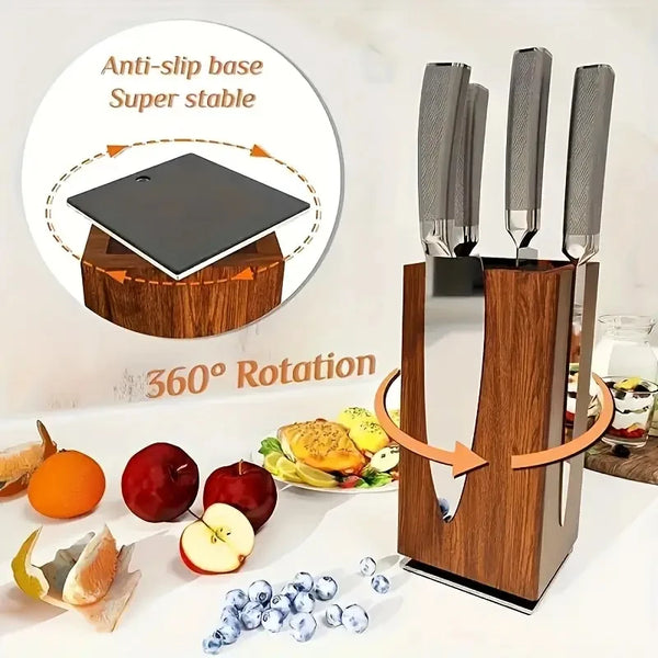 360° Magnetic Knife Block  Rotating Stainless Steel Knife Holder