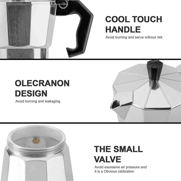 Sleek Octagonal Coffee Maker  Modern Stovetop Espresso Brewer