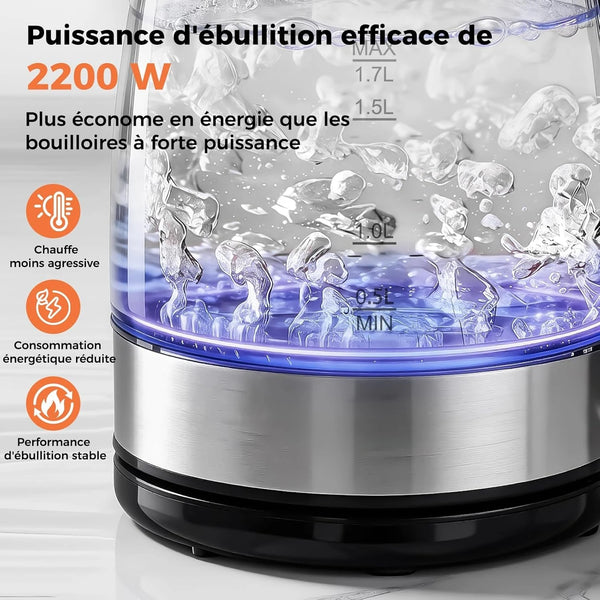 Quick-Boil Glass Kettle  Electric Water Heater with LED Light